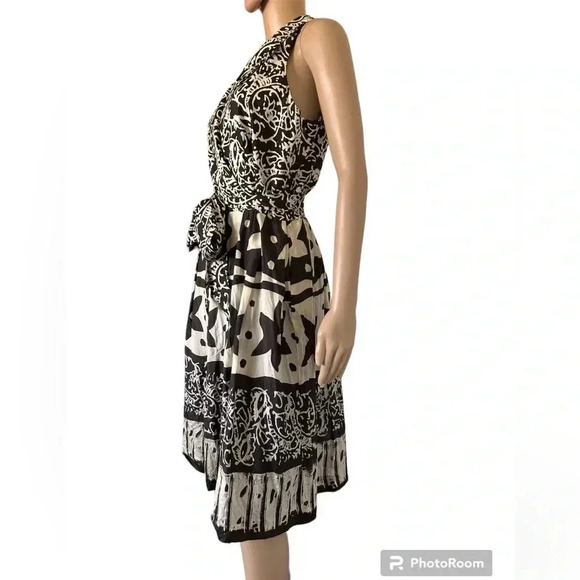 Suzi Chin Maggy Boutique 100% Silk Midi Dress Collared V Neck Size 10 with Belt - Picture 4 of 14